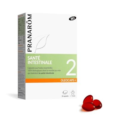 PRANARÔM - Oléocaps 2 - Santé Intestinale - Aux Huiles Essentielles Ciblées - Origan, Canelle de Chine, Menthe poivrée & Citron - 100% Naturelle Et Bio - HECT - 30 Capsules Prédosées