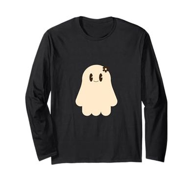Carino Giallo Fantasma Sorridente Halloween Maglia a Manica