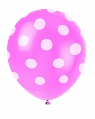 Unique- Dots Printed Lattice Baloons Palloncini per Feste in Set da 6, Rosa (Shocking), Confezione da 6, 57595