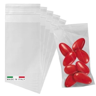 Lage 100 transparante zakjes 6 x 10 cm, voor snoep, met kleefsluiting, kleine plastic zakken voor levensmiddelen, snoepjes, ceremonie met plakstrips