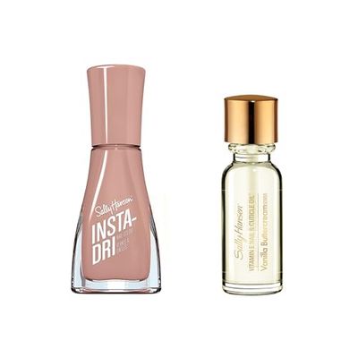 Sally Hansen Cuticle Oil and Nail Polish Duo - Vitamin E Nail and Cuticle Oil Treatment, Insta-Dri, Buff and Tumble, Nude Shade