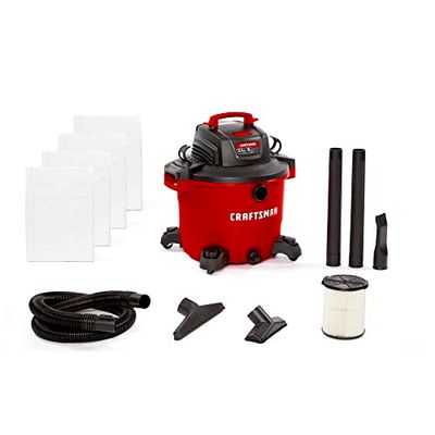 Craftsman CMXEVBE18595 Aspiradora húmeda y Seca de 16 galones, 6.5 CV, aspiradora Resistente con 4 Bolsas de Recogida de Polvo y Accesorios
