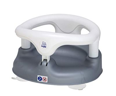 Rotho Babydesign Siège de bain, avec anneau à charnière et verrou de sécurité pour enfants, 7-16 mois, jusqu'à 13 kg, BPA-, 35 x 31,3 x 22 cm, argent nacré/blanc