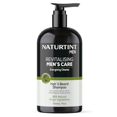 Naturtint | Revitalizing Men's Care | Shampooing pour Cheveux et Barbe | Nettoie, Nourrit et Revitalise | Prend soin du Microbiome et de la Peau | 99% d'Ingrédients Naturels | Ginsen et Maca | 500 ml