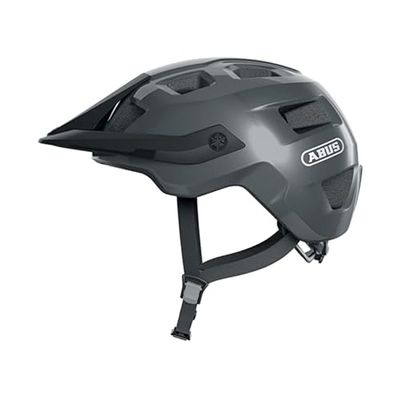 ABUS MTB-Helm MoTrip - Casque de vélo robuste avec visière réglable en hauteur pour VTT - ajustement individuel - unisexe - Gris brillant, L