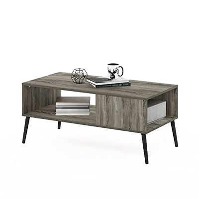 Furinno Stolik kawowy w stylu Mid Century z drewnianymi nogami, zaprojektowany, dąb francuski, 50,01 (gł.) x 100 (szer.) x 45,01 (wys.) cm