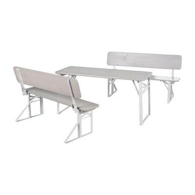 roba Set Tavolo + 2 Panche con Schienale per Bambini - per Giardino, Terrazzo, Aria Aperta - Pieghevole - Salvaspazio - con Angoli Arrotondati - da 24 Mesi - Legno Laccato Grigio