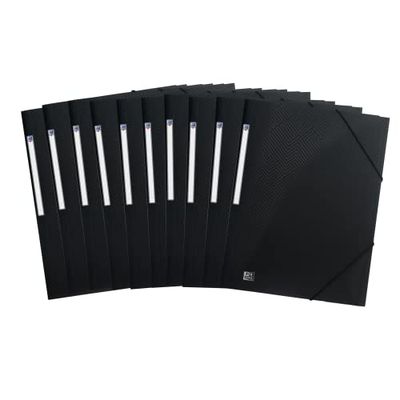 Elba 400104347 Urban Lot de 10 chemises à rabats en plastique format A4 opaque noir avec 2 élastiques