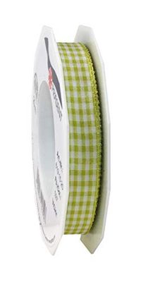 Präsent - Vichy Wired Ribbon Lime-White 15 mm Width, 20 m Length