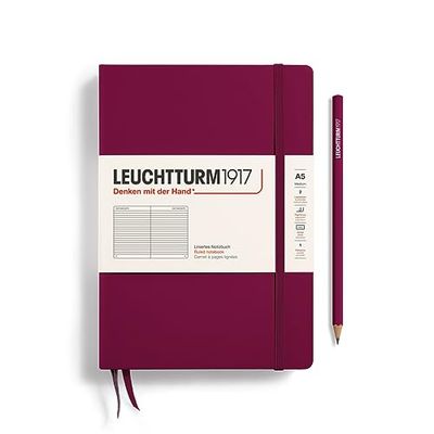 LEUCHTTURM1917 Carnet de notes moyen (A5), couverture rigide, 251 pages numérotées, rouge porto, ligné