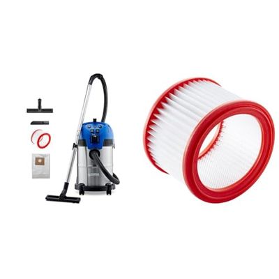 Nilfisk Multi II 30 T Drum vacuum 30L 1400W Black, Blue, Silver - Nilfisk Multi II 30 T, 1400 W, 292 W, 1 A, 220-240, 50/60 & Nilfisk 107417194 filterelement Multi II FILTER KIT 1 PCS DIY, Advance