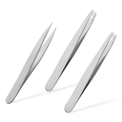 G4GADGET Tweezer Set - 3 Pack Professional Stainless Steel Tweezers for Eyebrows, Ingrown Hair, Blackhead Removal, and Eyelash Extensions - Slanted, Pointed, and Flat Tips