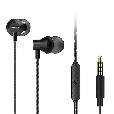 Aiwa - ESTM-50BK Auricolari Stereo In-Ear, Leggeri e Compatti, con Telecomando, con Microfono Vivavoce, Audio di Qualità, Connettore Placcato Oro da 3,5’’, Colore Nero