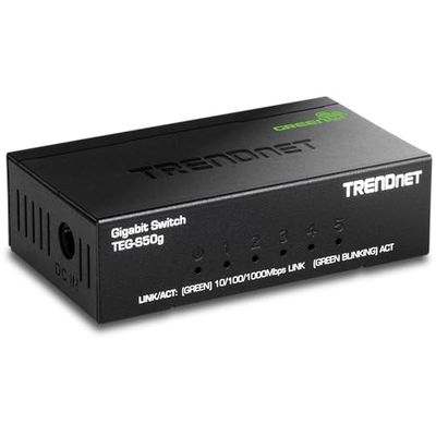 TRENDnet TEG-S50g Commutateur en métal de Bureau Gigabit GREENnet Non géré à 5 Ports, commutateur de réseau Ethernet, 5 Ports Gigabit, sans Ventilateur, Matrice de Commutation 10 Gbit/s