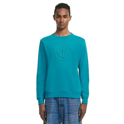 Inter Embossed Collection Sweat col Rond Hommes, Bleu pétrole, XXL