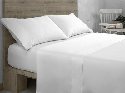 Juego de sábanas de algodón orgánico color blanco. Acabado en vainica. Cama de 90 cm. 3 piezas