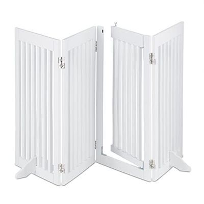 Relaxdays Cancelletto per Bambini, Barriera per Cani e Neonati, 4 Pannelli, Recinzione per Scale, MDF, 92x206 cm, Bianco, Fibra di Legno, 1 pz