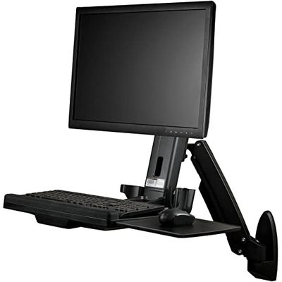 StarTech.com Estación de Trabajo de Pie y Sentado para Montaje en Pared, Para Un Monitor de hasta 24", Escritorio Ergonómico con Movimiento Total para Un Monitor VESA y Bandeja de Teclado (WALLSTS1)