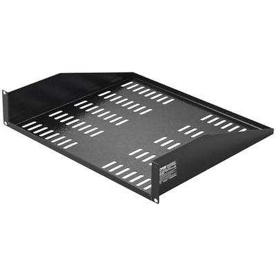VEVOR 2U Server Rack Shelf, 16"/406mm Depth, 50lbs Max Load Capacity Vented Cantilever or Wall Mount Rack Mount Shelf with Tray, Good Air Circulation for 19"/482.6mm Network Cabinet or Equipment Rack