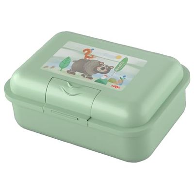 HABA Fiambrera Bosque (verde) con compartimento separador, resistente caja de aperitivos para niños, apta para lavavajillas, ideal para escuela, guardería y viajes – 2012442003