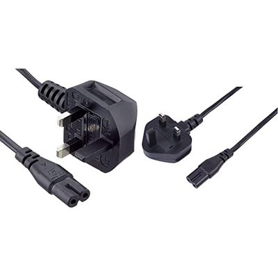 Pro Elec PEL00419 UK Plug to IEC C7 Figure 8 Power Lead, 2 m, Black & pl15831 5 m UK 3 Pin Cord IEC C7 Figure 8 Mains Power Charger Cable - Black