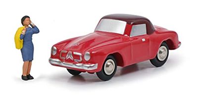 Schuco 450125200 Piccolo Mercedes Benz 190 SL Rosemarie N Model Car with Figure, Limited Edition 500, Red