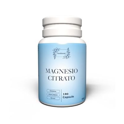 foodboost Magnesio Citrato 750 mg - 180 Capsule Vegane (3 Mesi) - Alta biodisponibilità, Buona Tollerabilità, Concentrato - per Energia, Crampi e Stanchezza - Senza Glutine - Made in Italy