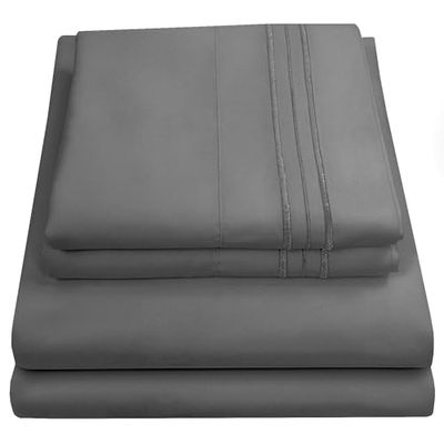 Sweet Home Collection Luxe beddengoed set met plat, hoeslaken, 2 kussenslopen, microvezel, grijs, koning