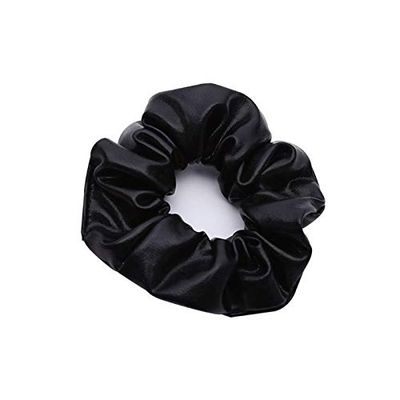 Mjwlgs Cuerda de Pelo 10cm Mujeres niñas Ancha Banda de Goma elástica Brillo Oro/Espalda Piel sintética Cuerda Cabello Cuerda arrollada Bailando Ponytail Titular Fiesta (Color : Black)