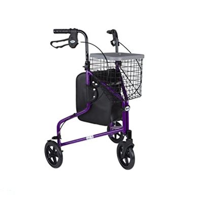 Days Lightweight Aluminium 3 Wheel Walker – Height Adjustable and Foldable Mobility Aid for Elderly – Triwalker with Basket, Tray, Bag and Lockable Brakes – Indoor and Outdoor Walker – Purple