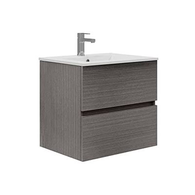 Baikal Mueble de Baño TRIX. Mueble 2 cajones, suspendido en Pared. Varios Acabados y Medidas. Mueble Montado. 2 Cajones 60 cm Ceniza