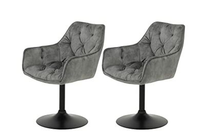 Hela Tische, Birte Lot de 2 Fauteuils pour Cuisine, Chaises avec Accoudoirs, Coque d’Assise en Microfibre Velours Gris, Pied Métallique Pivotant à 360°