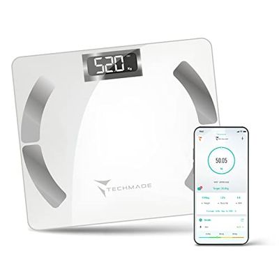 Digital personviktvåg trådlös intelligent opartiometrisk våg för IOS och Android med mätindex för fettmassa, mager massa och basal metabolism vit färg