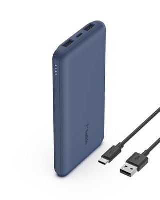 Belkin batería externa portátil de 10000mAh, cargador externo USB-C con 1 puerto USB-C y 2 puertos USB-A, power bank de 15 W, batería portátil para iPhone, Galaxy, Pixel, AirPods, iPad y otros - Bleu