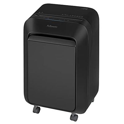 Fellowes distruggi documenti a miniframmento LX210, 16 fogli, per piccolo ufficio, da 1 a 3 utenti, cestino da 23 litri, distruggidocumenti con tecnologia Intellibar e Safesense, nero