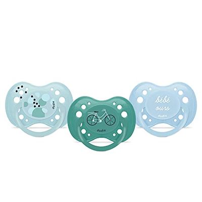 DODIE , Sucettes Anatomiques , Tetine pour bébé , +18 mois , Sans BPA, Résistante , Bleu, Garçon, Vélo , Lot de 3