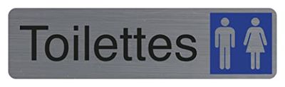 Exacompta - Ref. 67151E - 1 adhesive door plate Ladies/men's toilets - Printed signage wall plate - On all supports - Brushed aluminium look - Dimensions: 16.5 x 4.4 cm