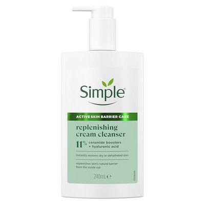 Simple Replenishing Cream Cleanser – Gentle Face Wash with Pro-Ceramides & Hyaluronic Acid – Restores Dry, Dehydrated Skin & Strengthens Skin Barrier – 240ml