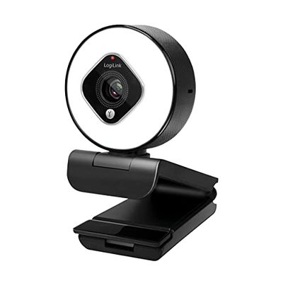 LogiLink UA0384 - Full HD USB-webcam, 76°, dubbele microfoon, autofocus, ringlicht, statief