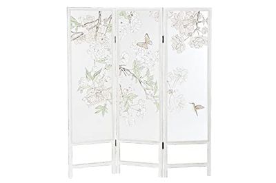 Paravent Nylon Bois 150x2x180 Fleurs Blanc