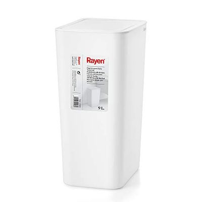 Rayen Papelera para Baño con Tapa | Capacidad de 9 litros | Blanco, PP, Medida: 22 x 16 x 33 cm