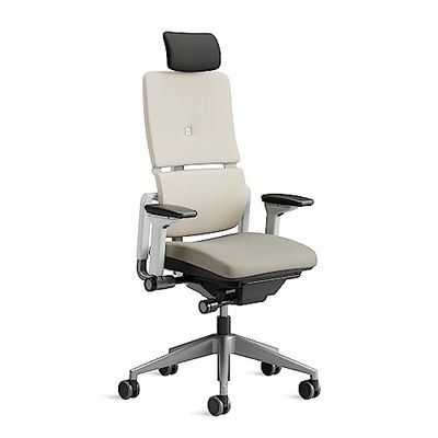 Steelcase Please, silla de oficina ergonómica con respaldo alto regulable en altura, brazos regulables y reposa cabeza regulable Trufa