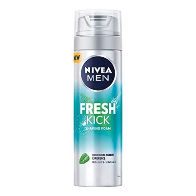 NIVEA MEN Fresh Kick Shaving Foam (200ml), Refreshing Shaving Foam, Shaving Foam for Men Infused with Mint & Cactus Water, Mens Shaving Foam