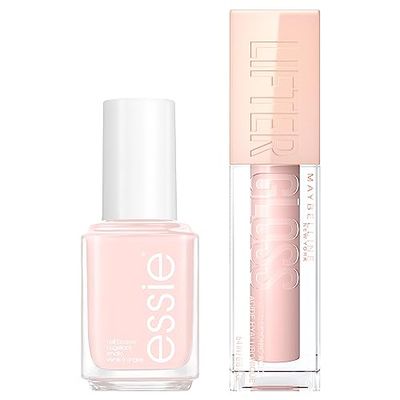 Essie And Maybelline Nude Lip Gloss Nail Duo, Includes x1 Essie Mademoiselle Nail Polish and x1 Maybelline Lifter Gloss Ice