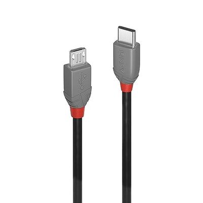 Lindy 36891 - Cabo USB (1 m, USB C, Micro-USB B, 2.0, 480 Mbit/s, preto, cinzento)