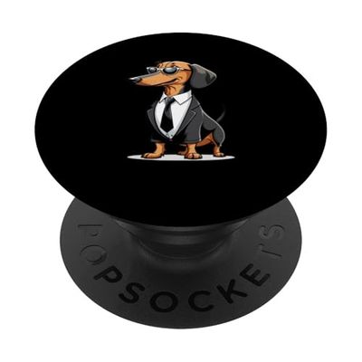 Dachshund divertido con traje y gafas de sol PopSockets PopGrip Adhesivo