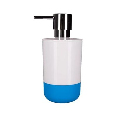 Spirella Distributeur de Savon Liquide „Moji“ Distributeur de Lotion Capacité 300 ML avec Socle en Silicone Finition Soft Touch Capacité 300 ML (ØxH): 7,5 x 16,5 cm - Blanc/Bleu