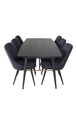 Venture Home GR19431 Gold & Velvet Deluxe Gastronomía Mesa con Terciopelo 6 Sillas, 180 cm Longitud x 85 cm Anchura x 76 cm Altura, Negro