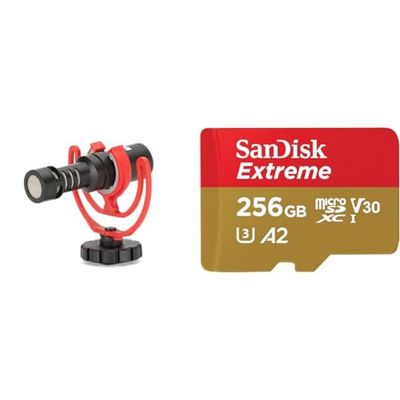 RØDE VideoMicro Compact On-camera Directional Microphone for Filmmaking, Content Creation & SanDisk 256GB Extreme microSDXC card + SD adapter + RescuePRO Deluxe, up to 190MB/s