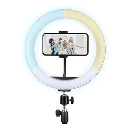 Konix Geek Star Aro de luz con tripode LED Ring Light Stand Quartz 26 cm para Smartphones - Trípode telescópico - Mando a Distancia Incluido